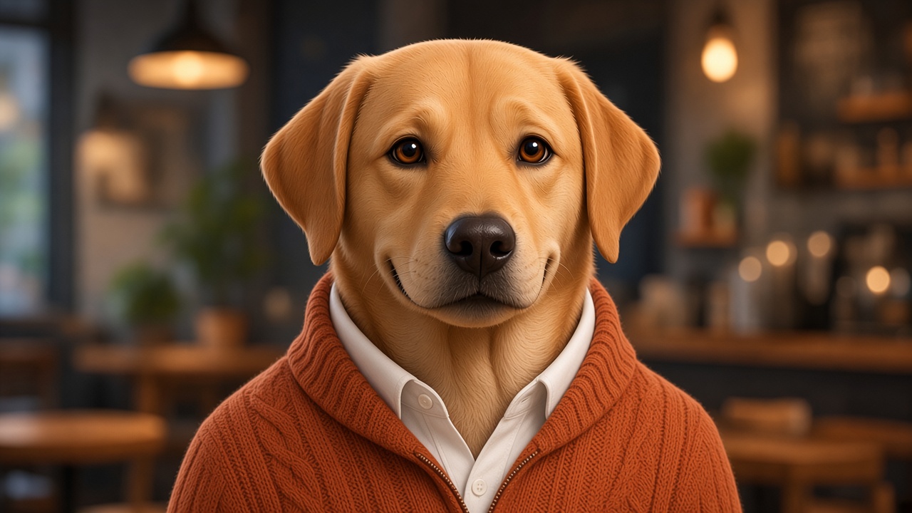 Biscuit Barkley, an AI-generated dog mascot in a sweater